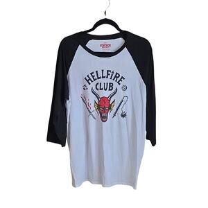 Netflix Stranger Things Graphic Tee Hellfire Club Raglan T-Shirt Adult XL